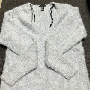 Fuzzy Light Blue Gray V-Neck Sweater